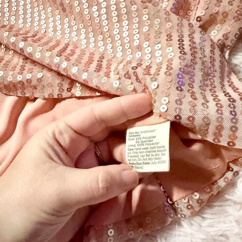 Flowy Sequin Rose Gold Glam Whimsical Dopamine Fairy Boxy Oversized Tee Womens L - Picture 5 of 7